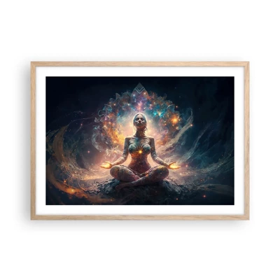 Plakat i ramme af lyst egetræ - Flow af god energi - 70x50 cm