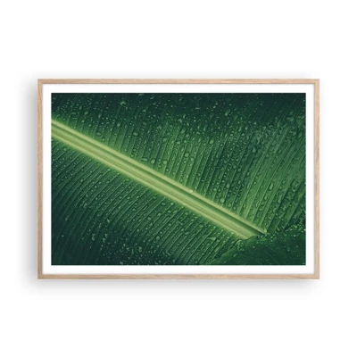 Plakat i ramme af lyst egetræ - Grøn struktur - 100x70 cm