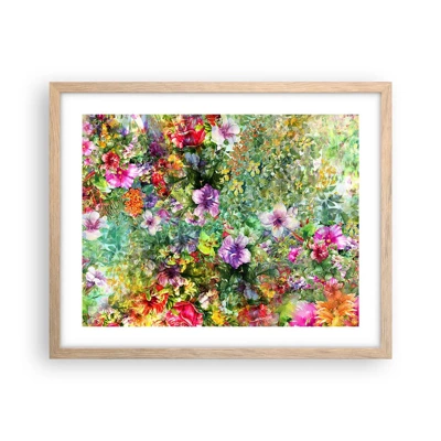 Plakat i ramme af lyst egetræ - Ind i blomsterne ved fortabelse - 50x40 cm