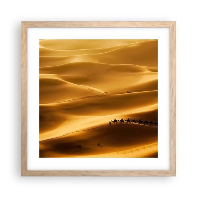 Plakat i ramme af lyst egetræ - Karavane på ørkenens bølger - 40x40 cm