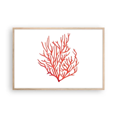 Plakat i ramme af lyst egetræ - Koral-filigran - 91x61 cm