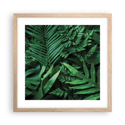 Plakat i ramme af lyst egetræ - Kranset i grønt - 40x40 cm