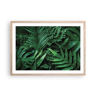 Plakat i ramme af lyst egetræ - Kranset i grønt - 70x50 cm