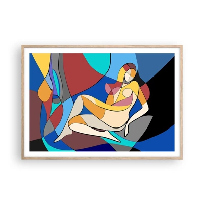 Plakat i ramme af lyst egetræ - Kubistisk nøgen - 100x70 cm