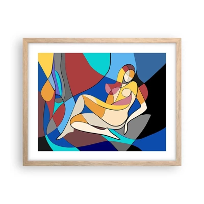Plakat i ramme af lyst egetræ - Kubistisk nøgen - 50x40 cm