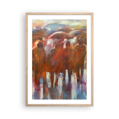 Plakat i ramme af lyst egetræ - Lige i regn og tåge - 50x70 cm