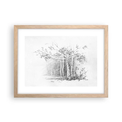Plakat i ramme af lyst egetræ - Lyset fra birkeskoven - 40x30 cm