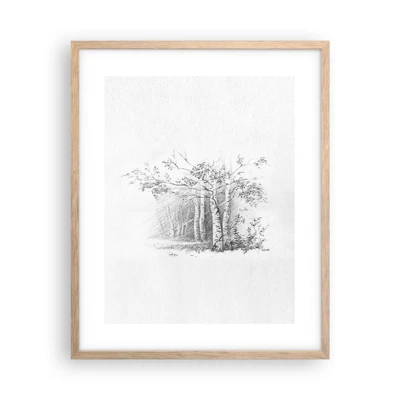 Plakat i ramme af lyst egetræ - Lyset fra birkeskoven - 40x50 cm