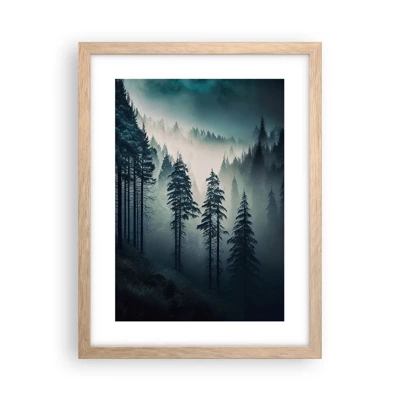 Plakat i ramme af lyst egetræ - Morgen i bjergene - 30x40 cm