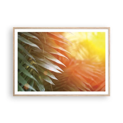Plakat i ramme af lyst egetræ - Morgen i junglen - 100x70 cm