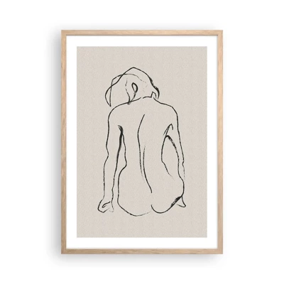Plakat i ramme af lyst egetræ - Nøgen pige - 50x70 cm