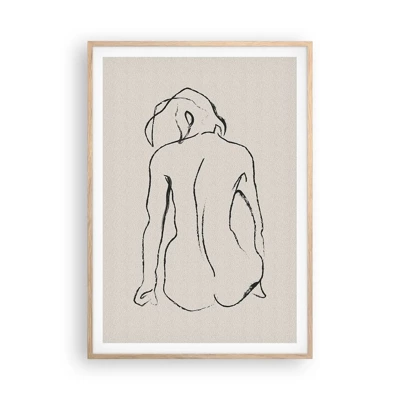Plakat i ramme af lyst egetræ - Nøgen pige - 70x100 cm