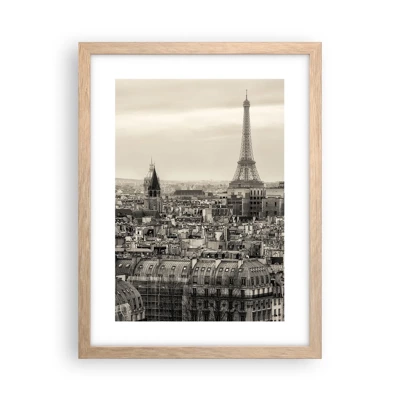 Plakat i ramme af lyst egetræ - Over Paris' hustage - 30x40 cm