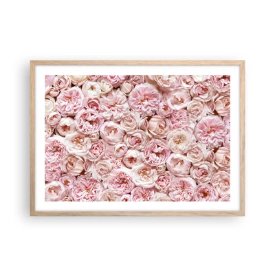Plakat i ramme af lyst egetræ - Overstrøet med roser - 70x50 cm
