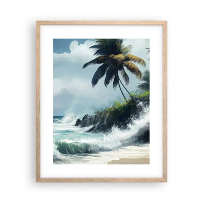 Plakat i ramme af lyst egetræ - På en tropisk strand - 40x50 cm