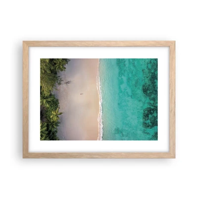 Plakat i ramme af lyst egetræ - Paradis strand - 40x30 cm