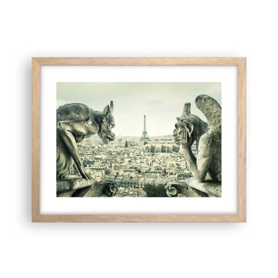 Plakat i ramme af lyst egetræ - Parisisk chat - 40x30 cm