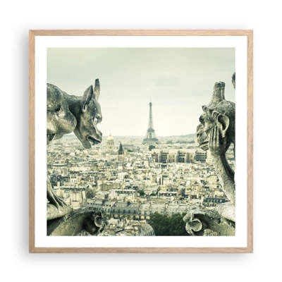 Plakat i ramme af lyst egetræ - Parisisk chat - 60x60 cm