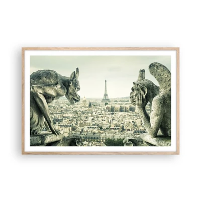 Plakat i ramme af lyst egetræ - Parisisk chat - 91x61 cm