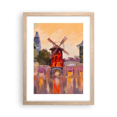 Plakat i ramme af lyst egetræ - Parisiske ikoner - Moulin Rouge - 30x40 cm