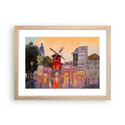 Plakat i ramme af lyst egetræ - Parisiske ikoner - Moulin Rouge - 40x30 cm