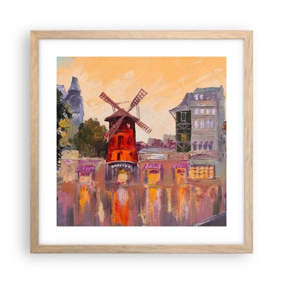 Plakat i ramme af lyst egetræ - Parisiske ikoner - Moulin Rouge - 40x40 cm