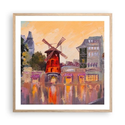 Plakat i ramme af lyst egetræ - Parisiske ikoner - Moulin Rouge - 60x60 cm