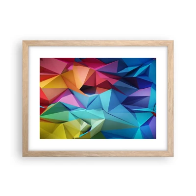Plakat i ramme af lyst egetræ - Regnbue origami - 40x30 cm