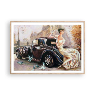 Plakat i ramme af lyst egetræ - Retro elegance - 100x70 cm