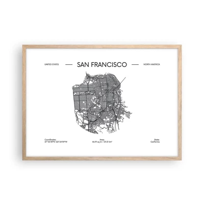 Plakat i ramme af lyst egetræ - San Franciscos anatomi - 70x50 cm