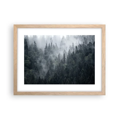 Plakat i ramme af lyst egetræ - Skovens daggry - 40x30 cm