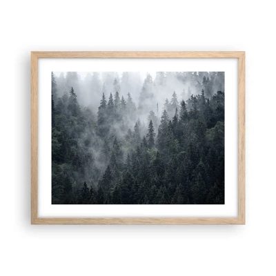 Plakat i ramme af lyst egetræ - Skovens daggry - 50x40 cm