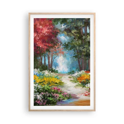 Plakat i ramme af lyst egetræ - Skovhave, blomsterskov - 61x91 cm