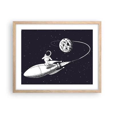 Plakat i ramme af lyst egetræ - Space surfer - 50x40 cm