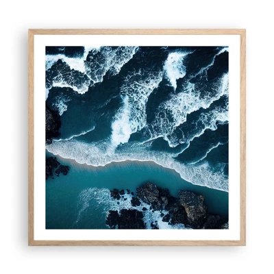 Plakat i ramme af lyst egetræ - Svøbt i bølger - 60x60 cm