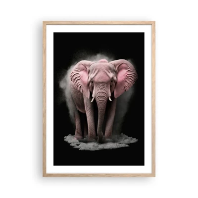 Plakat i ramme af lyst egetræ - Tænk ikke på en lyserød elefant! - 50x70 cm