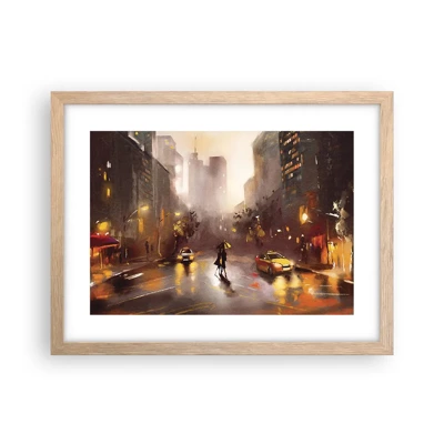 Plakat i ramme af lyst egetræ - Til New Yorks lys - 40x30 cm