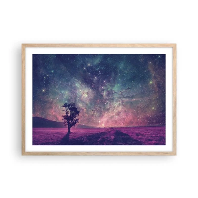 Plakat i ramme af lyst egetræ - Under en magisk himmel - 70x50 cm