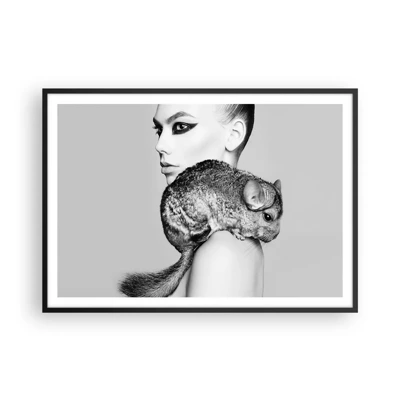 Plakat i sort ramme - Dame med en chinchilla - 100x70 cm
