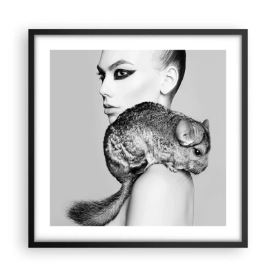 Plakat i sort ramme - Dame med en chinchilla - 50x50 cm