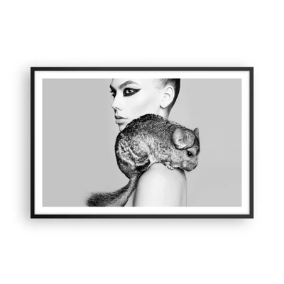 Plakat i sort ramme - Dame med en chinchilla - 91x61 cm