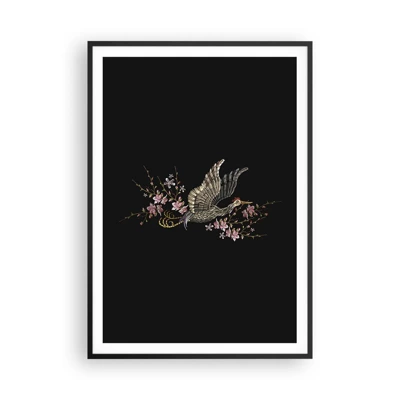Plakat i sort ramme - Eksotisk broderet fugl - 70x100 cm