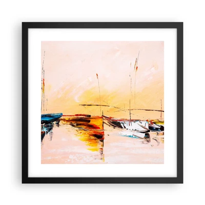 Plakat i sort ramme - En aften i havnen - 40x40 cm