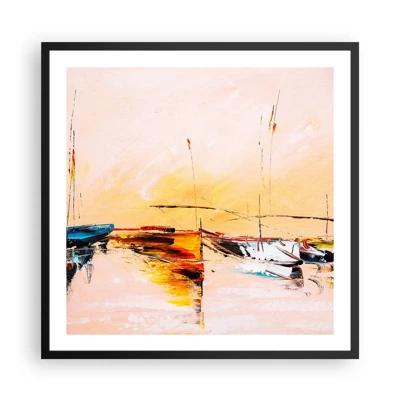 Plakat i sort ramme - En aften i havnen - 60x60 cm