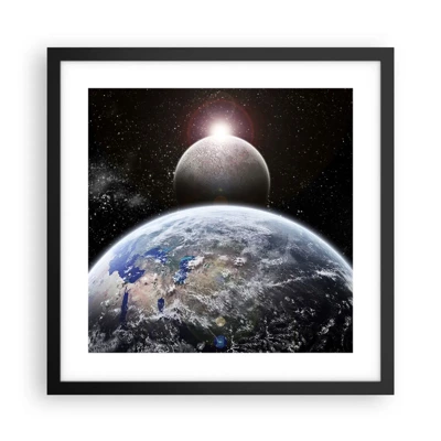 Plakat i sort ramme - Kosmisk landskab - solopgang - 40x40 cm