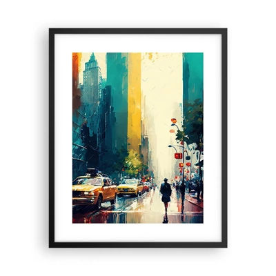Plakat i sort ramme - New York - her er selv regnen farverig - 40x50 cm
