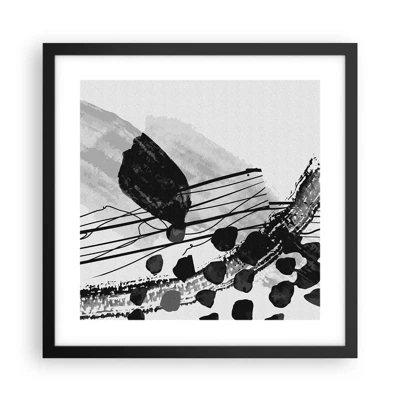 Plakat i sort ramme - Sort og hvid organisk abstraktion - 40x40 cm