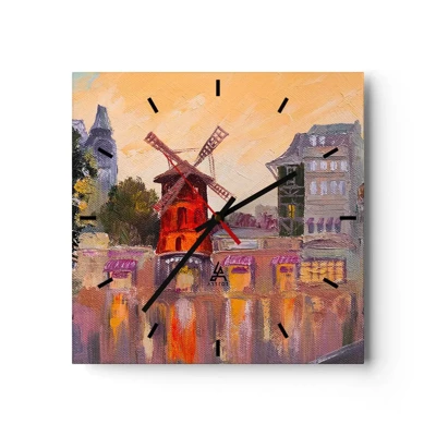 Vægur, Uret - Parisiske ikoner - Moulin Rouge - 40x40 cm