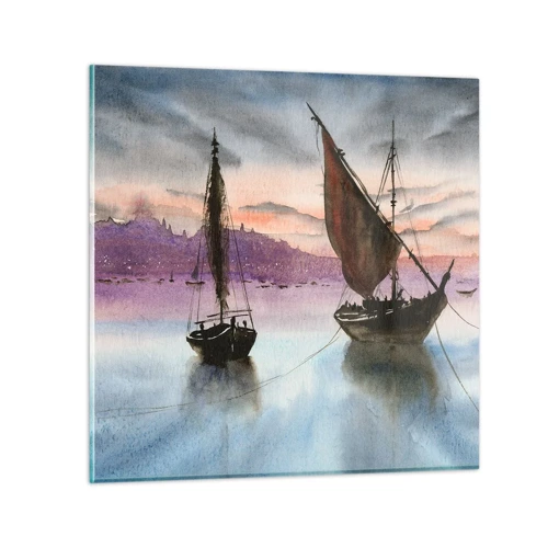 Billede på glas - Aften i havnen - 30x30 cm