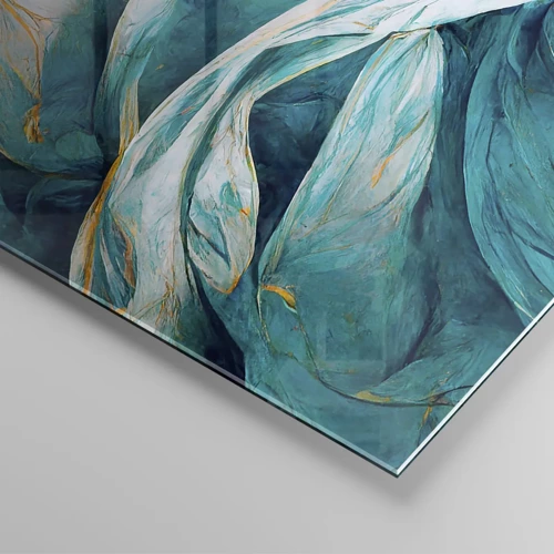 Billede på glas - Blå abstraktion med et guldmotiv - 50x70 cm